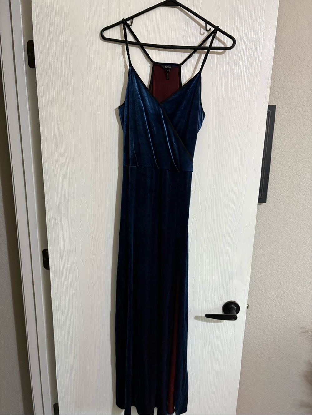 Buffalo David Bitton Navy Velvet Midi Dress with Spaghetti Straps